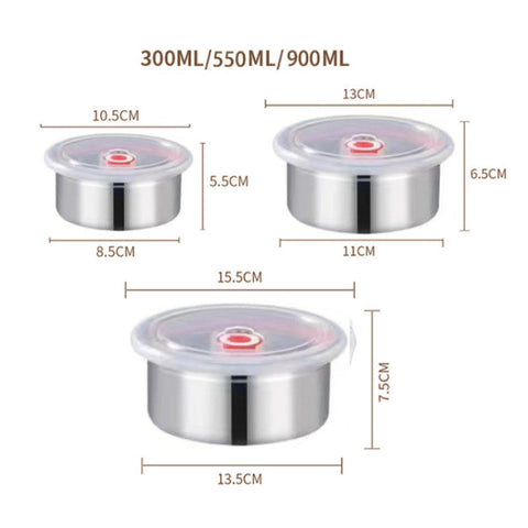 Stainless Steel Food Storage Containers with Airtight Plastic Lids – 3 Pieces